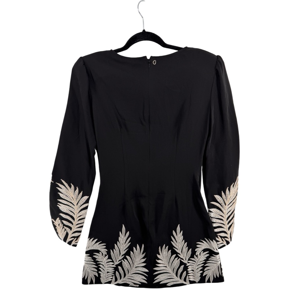 GUESS Eco Angele Foliage Mini Dress Black Embroidered Bell Sleeve Size L - Picture 10 of 15